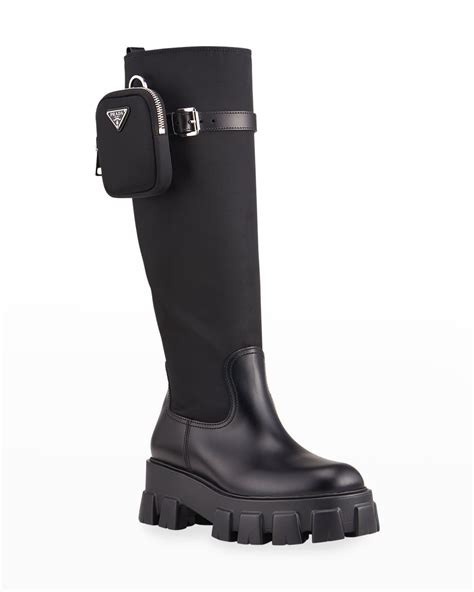 prada nylon zip-pocket platform riding boots